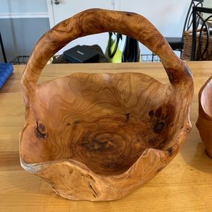 Vintage Hand Carved Fir Wood Baskets